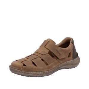 Sandales homme Confort Fermées à l’arrière Velcro Dessus aéré Mocassin RIEKER 03078-25 marron