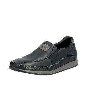 Mocassin cuir élastiqué côté homme semelle légèrement compensée RIEKER 11962-00 noir