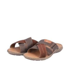 Mule cuir homme confort brides croisées semelle souple coloris marron RIEKER 22053-25