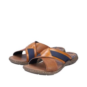 Mule ouverte homme brides croisées semelle souple coloris cognac RIEKER 22080-24