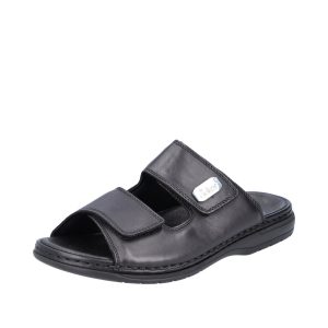 Mule ouverte homme Cuir souple Deux velcros Semelle ergonomique Chaussant confort RIEKER marron ou noir