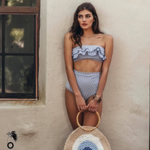 Bikini bandeau taille haute à volants sexy