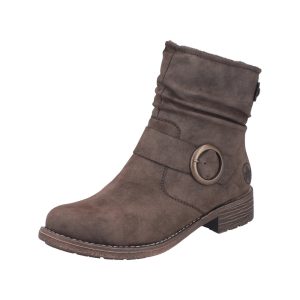 Bottines femme Talon carré plat Faux cuir souple Botte dame Chaussant confort RIEKER 79454-25 coloris marron chocolat