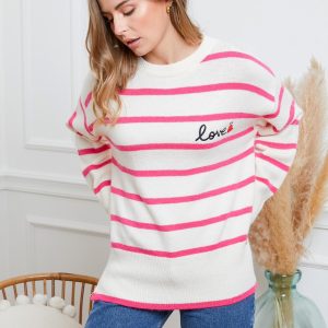 Pull marinière Love – Fushia