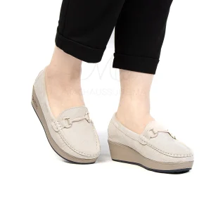 Mocassin compensé femme en Beige