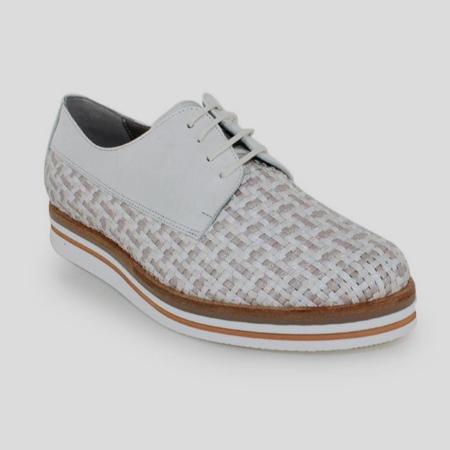 Derbies cuir tressé femme Semelle épaisse talon plat DORKING ROMY coloris blanc / beige
