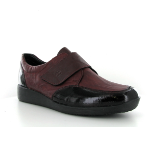 Derbies femme Velcro Talon compensé Dessus cuir RIEKER 44058-35 coloris rouge / bordeaux