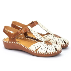 Sandale femme Talon compensé Cuir ajouré Avant fermé PIKOLINOS VALLARTA Coloris beige clair / marron