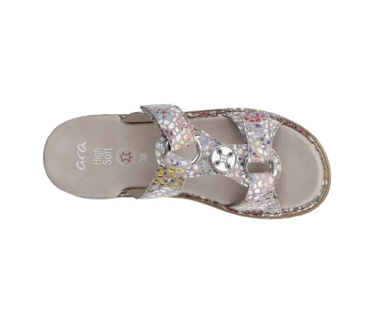 Mules femme deux velcros Cuir doublé cuir Talon compensé Chaussant adaptable ARA 4 coloris Vernis noir Beige Doré Multicolore – Image 2