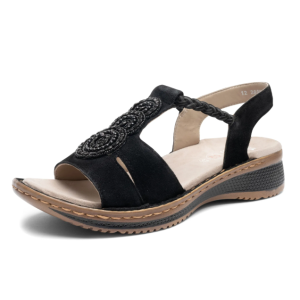 Sandale cuir femme Doublure cuir Brides élastiquées Talon compensé Grande largeur ARA 12-29008 coloris noir