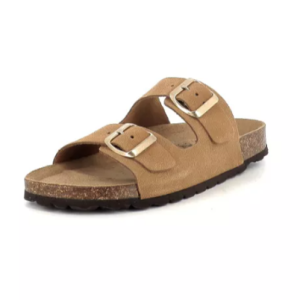 Mule femme Deux boucles Cuir Semelle plate ergonomique GEO REINO coloris camel