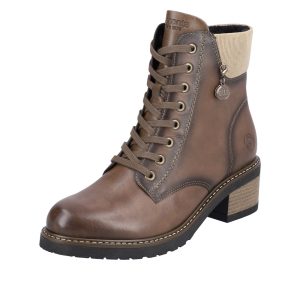 Boots cuir femme à lacets+ zip petit talon doublure chaude REMONTE coloris marron nuancé