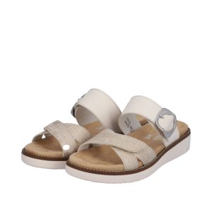 Mule plate femme deux velcros semelle intérieure amovible coloris blanc/beige REMONTE D2048-60