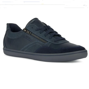 Tennis Geox Homme Style Citadin Confort Respirant dessus cuir fermeture lacets + zip GEOX U ELVER B coloris bleu
