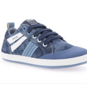 Baskets garçon avec ou sans lacets Tennis enfant GEOX KIWI J52A7I Coloris bleu ciel ou jeans/orange (A)