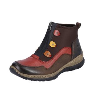 Boots femme semelle compensée fermeture par zip confortable coloris marron multicolore RIEKER N3277-25