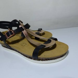 Sandale femme semelle ergonomique, talon plat, Coloris marron/rose AMOA Loches