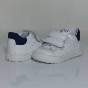 Tennis cuir bébé Velcros BOPY bicolore blanc / bleu