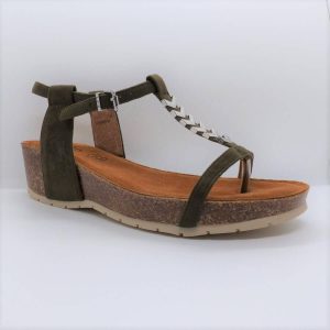 Sandales femme Semelle compensée Forme tong Entre-doigt LPB/LES PETITES BOMBES Delphine coloris kaki