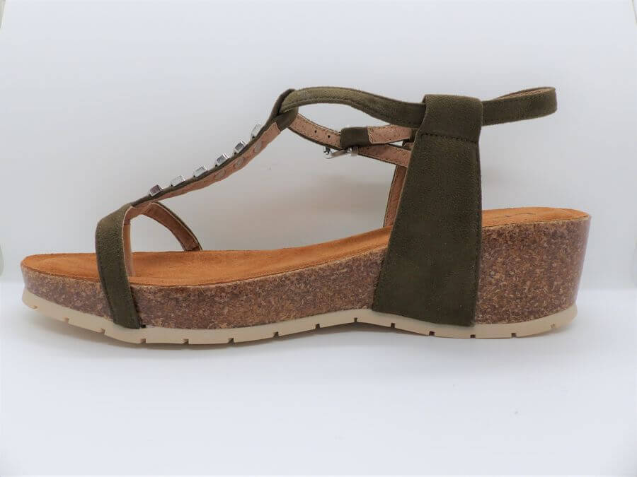 Sandales femme Semelle compensée Forme tong Entre-doigt LPB/LES PETITES BOMBES Delphine coloris kaki – Image 3