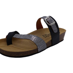 Mules passe doigt femme à semelle liège compensée coloris gris ou noir/argent BIO TIME 7358