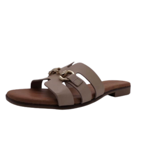 Mule femme mode petit talon Sandale dame dessus beige semelle intérieure cuir boucle fantaisie doré EVA FRUTOS