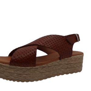 Sandale cuir femme Semelle plateforme compensée Larges brides croisées EVA FRUTOS coloris camel