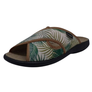 Chausson mule été Femme Semelle plate Larges brides croisées Doublure éponge FARGEOT coloris vert marine multicolore