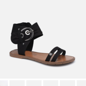 Sandale femme mode bride cheville talon plat fermeture par zip côté noir ou argent CHATTAWAK PACOME