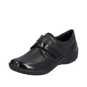 Derbies femme Velcro Chaussures dame scratch Semelle compensée Souple Avant pied stretch Légers REMONTE coloris noir