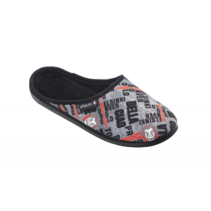 Chaussons mules femme et homme AIRPLUM motif graffiti coloris gris multi semelle plate chaudes