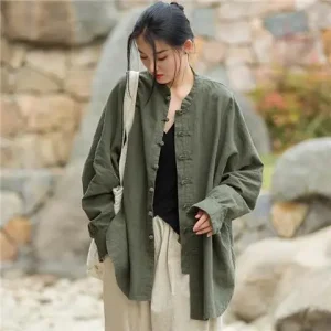 Chemisier Vintage Femme Boutonné Col Rond Confortable