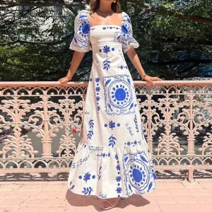 Robe Élégante à Imprimé Floral pour Femme Col Carré