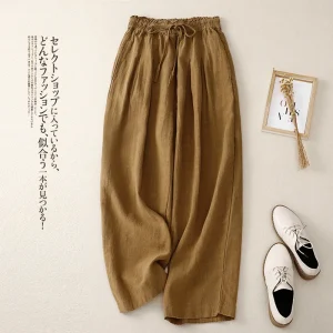 "Kogane" Pantalon large femme en lin et coton | Taille haute, coupe ample et décontractée