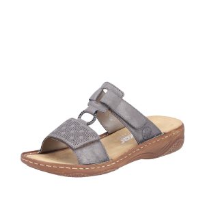 Mule confortable femme Talon plat Velcros Légère RIEKER V2885 coloris gris métal