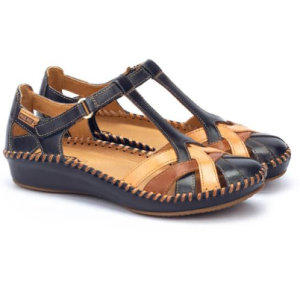 Sandale plate femme en cuir avant et talon fermés coloris bleu ou marron PIKOLINOS P.VALLARTA