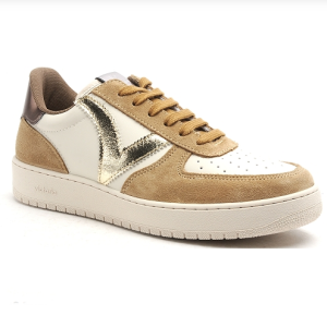 Basket femme cuir et synthétique semelle épaisse coloris marron/or/beige VICTORIA 1258222