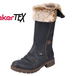 Botte femme Talon plat doublure chaude Imperméable Hauteur de tige modulable RIEKER Z4751-00 Coloris noir