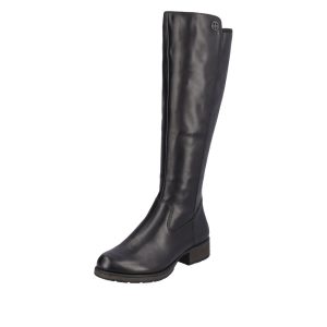 Botte style cavalière femme Doublure chaude Talon carré Cuir Fermeture éclair RIEKER Z9591-01coloris noir