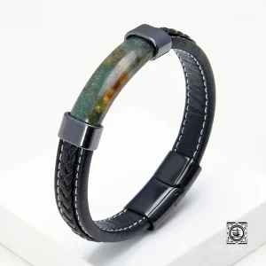 Bracelet "Éclat Naturel" - Cuir et Pierres Authentiques