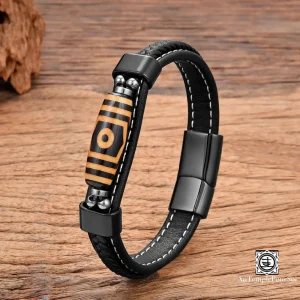 Bracelet en Cuir et Perle Tibétaine Dzi | Protection, Équilibre et Artisanat Unique