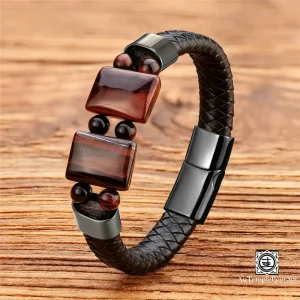 Bracelet en Cuir Tressé et Œil de Tigre | Force, Protection et Élégance Naturelle