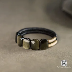 Bracelet en Cuivre avec Pierres Naturelles d'Obsidienne Dorée