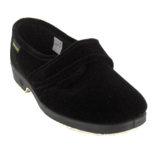 Pantoufle Velcro pieds sensibles Talon décroché Velours noir SEMELFLEX