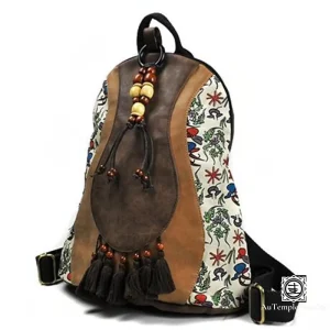 "Harmonie du Tibet" Sac à dos en cuir et motifs floraux