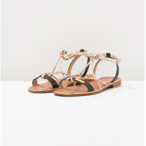 Sandale cuir femme Bride cheville Talon plat Fermeture à boucle LES TROPEZIENNES PAR BELARBI noir / or Hir