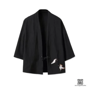 "Kaibuki" Kimono Haori Unisexe avec Broderie de Grue – Style Harajuku