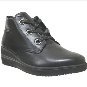 Bottines à lacets cuir noir talon compensé grande largeur MEPHISTO MOBILS Peryne
