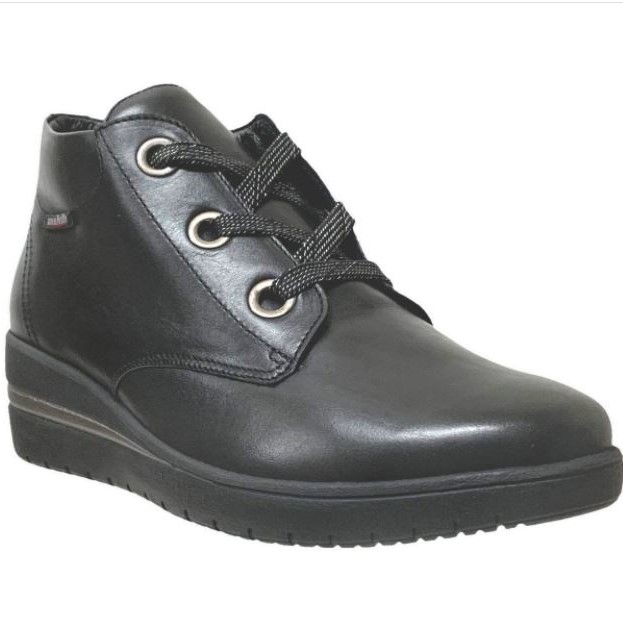 Bottines à lacets cuir noir talon compensé grande largeur MEPHISTO MOBILS Peryne