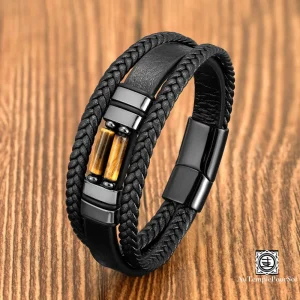 "Parchemin de Vie" Bracelet en cuir et pierres naturelles